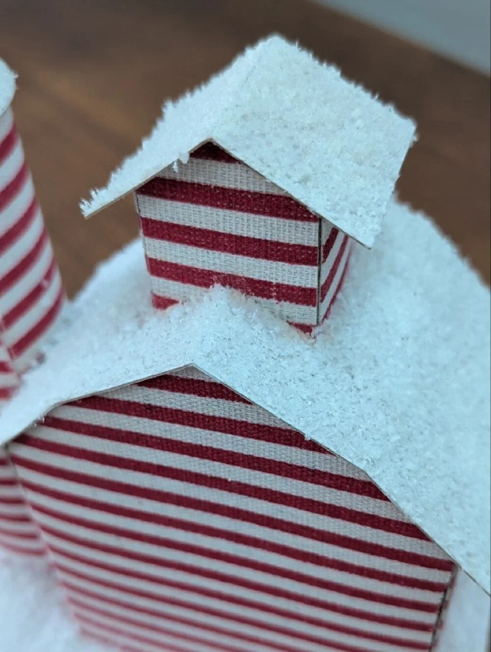 QVC Red & White Striped Snowy Holiday Barn Decor
